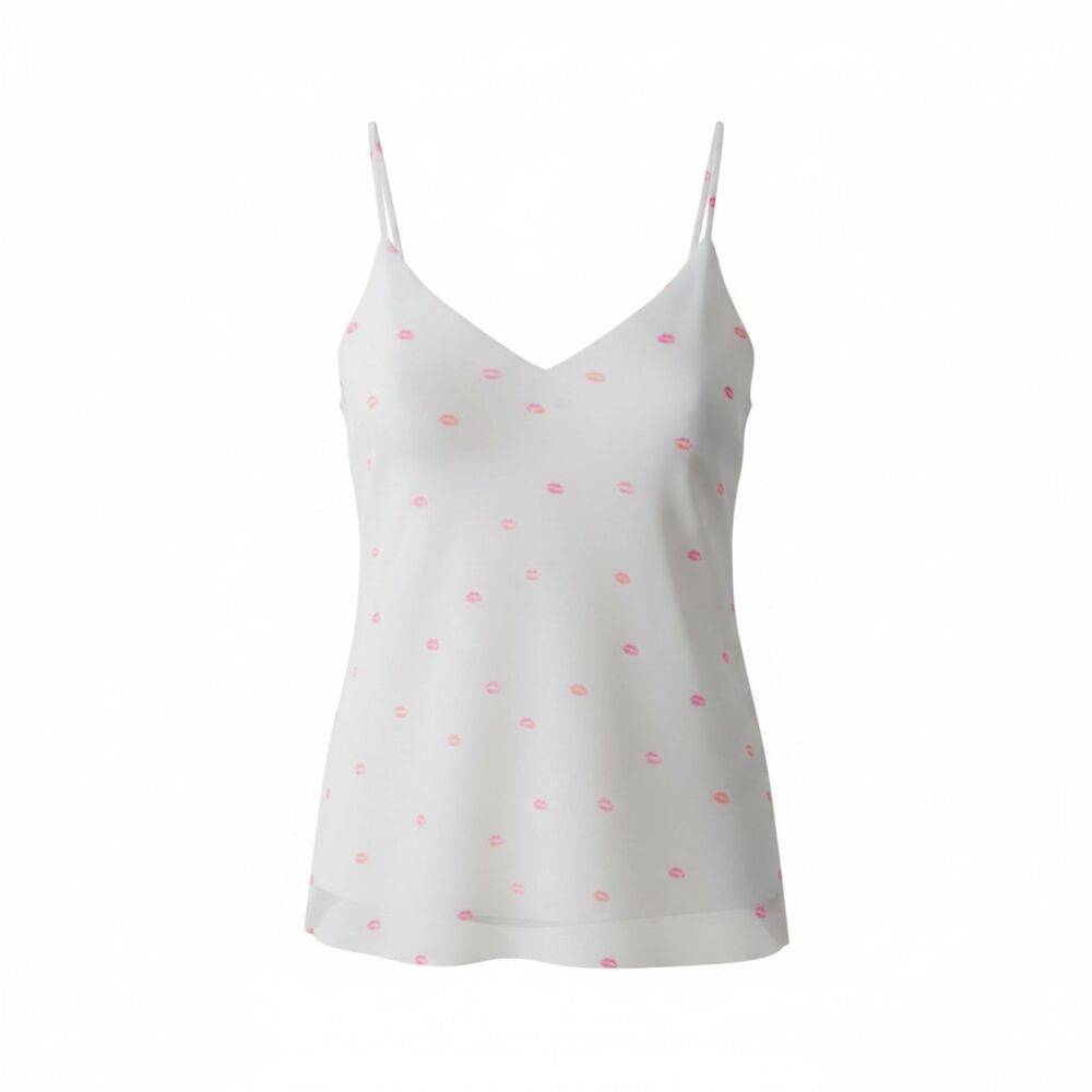 Women's White Neon Pink Lip Spaghetti Strap Cami Tank Top Flowy Summer Size M